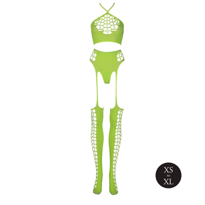 Set cu bustiera, chilot, portjartier și dres - compleu elegant XS-XL (one size), verde neon